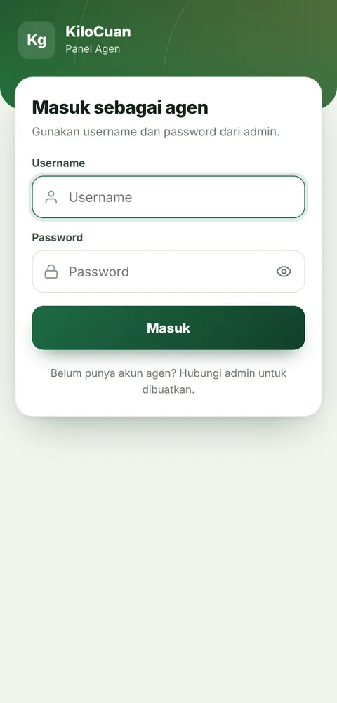 Tampilan Login panel agen